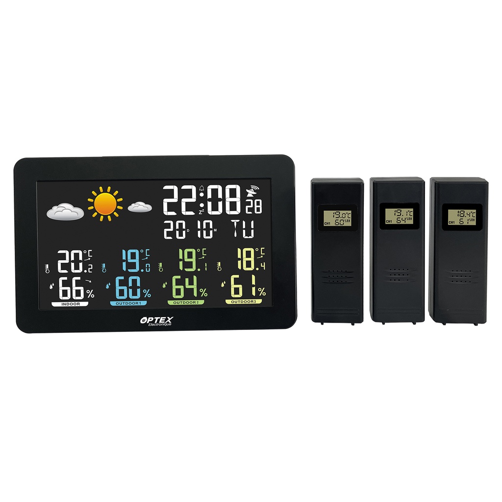 STATION METEO COULEUR AVEC 3 SONDES EXTERIEURES
