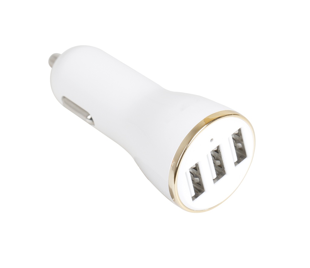 CHARGEUR VOITURE BLANC/DORE - 3 SORTIES