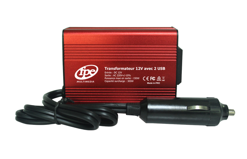 Convertisseur Voiture 150W 12V Vers 220V - Avec Ports USB - Pour Ordinateur, Téléphone, Lampe - Sécurité Intégrée - 13