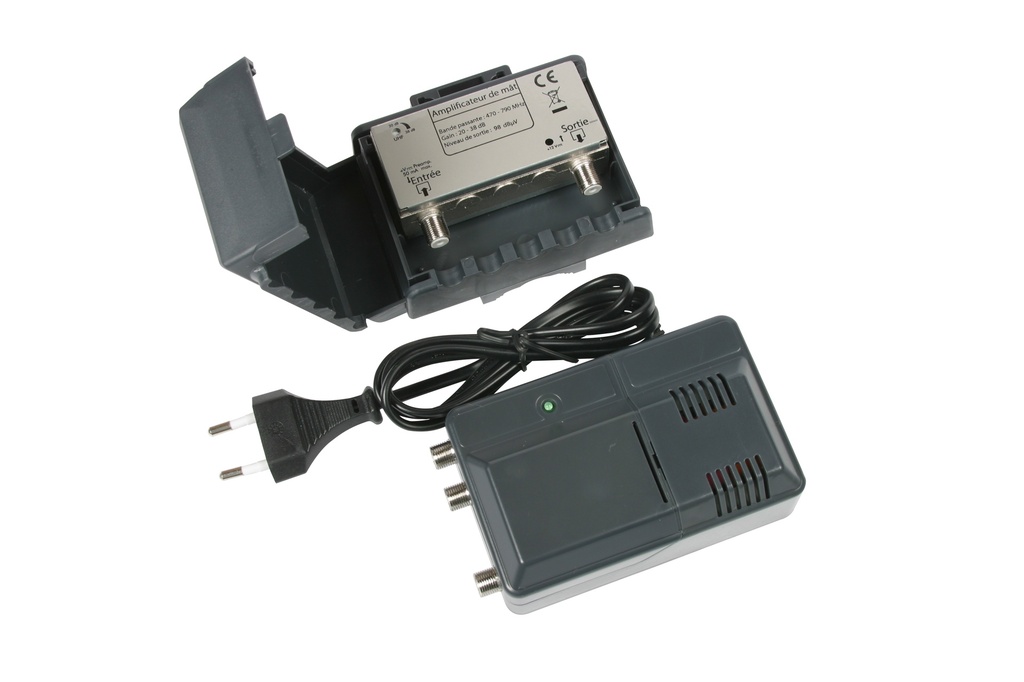 Kit Antenne TNT Extérieure UHF Optex Avec Préampli Et Alimentation 220V